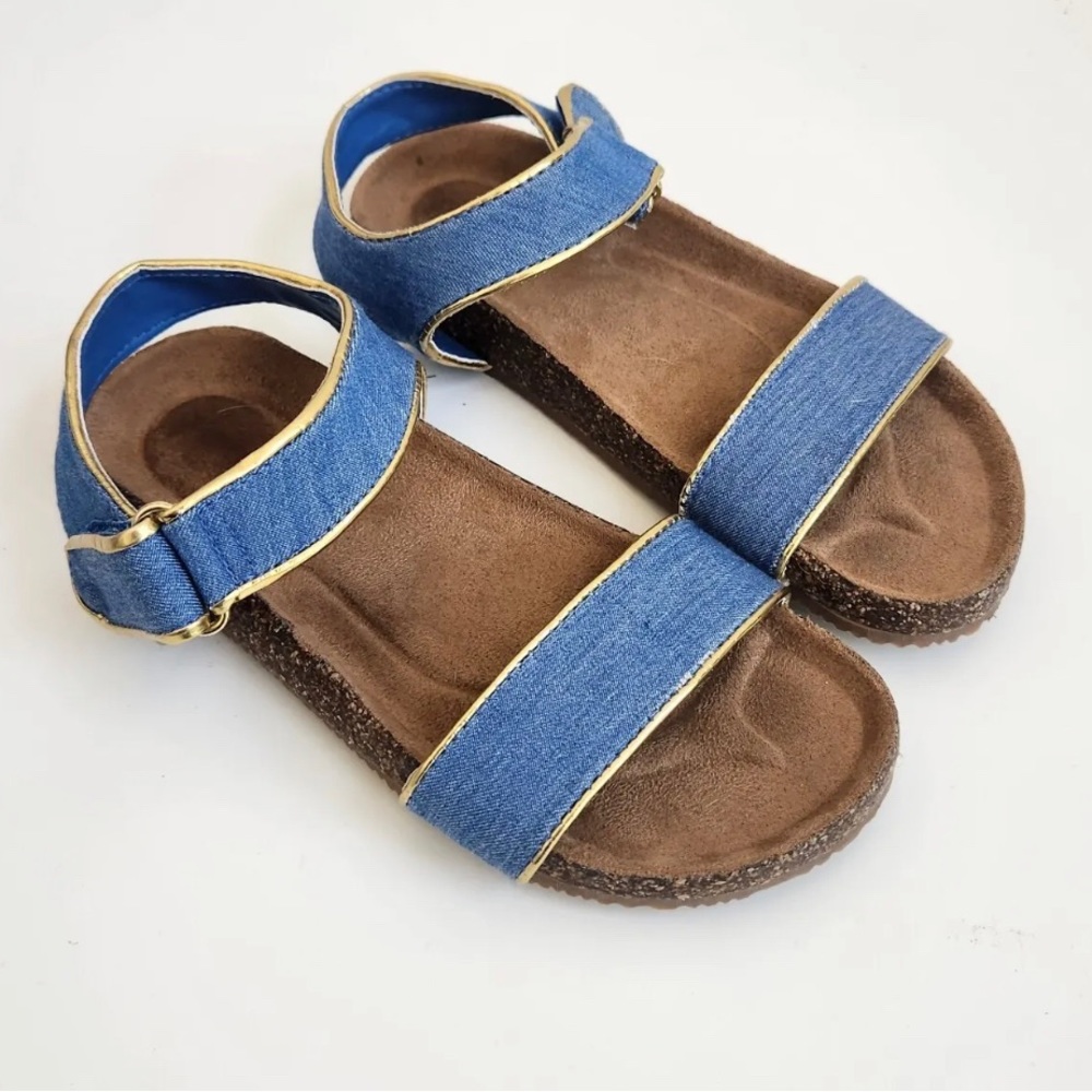 Crewcuts Girls size 13 Denim Gold Ankle Strap Sandals
